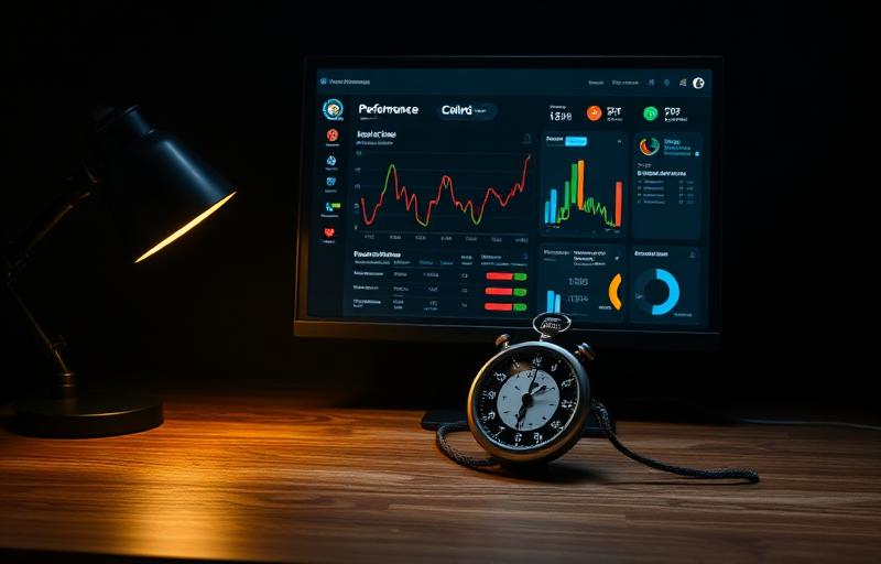 Performance data on a screen with a stopwatch
